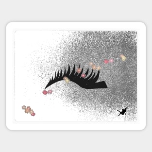 Eyelash and fairy on a dazzling floral faded silver sprayed background Sticker